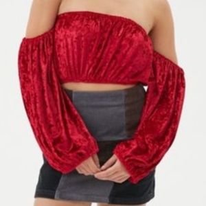 Urban Outfitters Off the Shoulder Velvet Crop Top